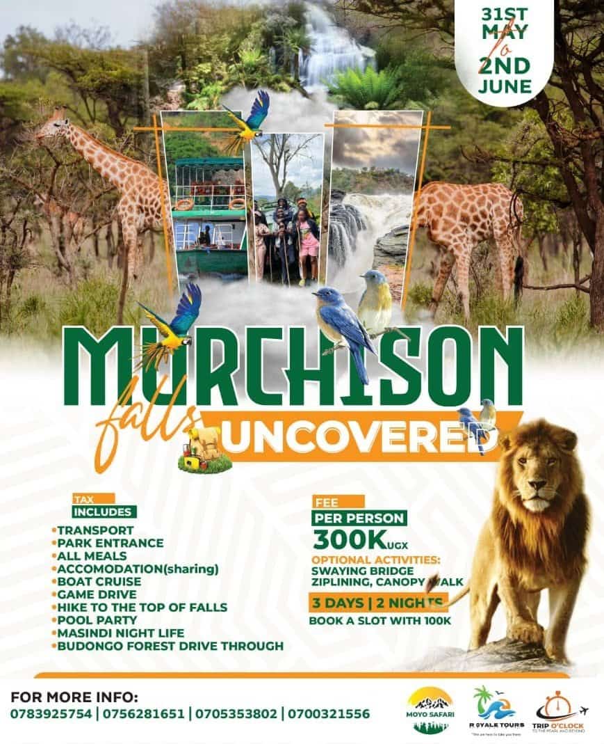 From 31st May to 2nd June we shall be enjoying the #MurchisionFallsUncovered. Book your slot ASAP, Mugye tunyumirwe amazzi, namwe abatagalabangako mugye eno wagenda kuberayo amazzi😂😂🤗
