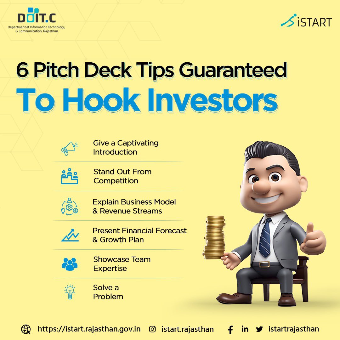 Use These Pitch Deck Tips to Win Over Investors! 🚀 

Dive into our expertise and stay ahead in the startup game. Follow us for more insights and startup tips! 💡

#iStartRajasthan #iStart #Entrepreneurship #Startup #StartupTips #PitchDeck #Investors