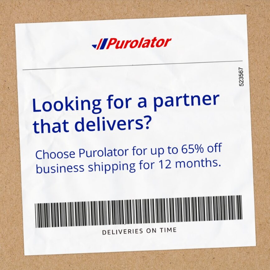 Looking for a partner that’s along for the ride? Choose Purolator. Small businesses can sign up today for up to 65% off business shipping for 12 months. bit.ly/4b7X644