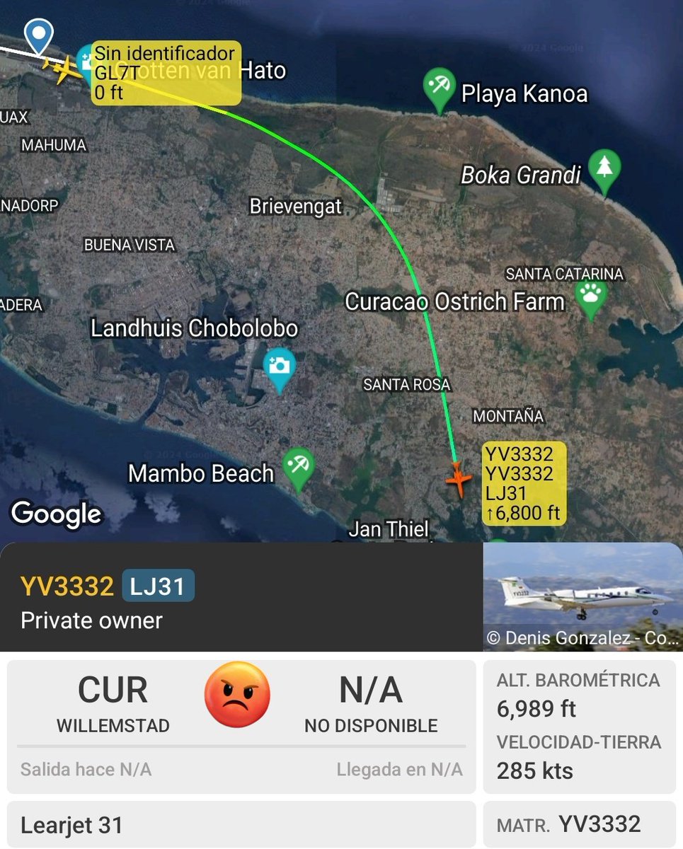 Arr3ch0's tweet photo. El N203JE de Juan Carlos Escotet, dueño de Banesco y Abanca, llegó a Curaçao hace minutos y coincidencialmente (😉) 30 minutos después salió el YV3332 de Curaçao a Caracas, aproximándose #ahora a Maiquetía.
Otra coincidencia es q el registro N203JE tenga esas 2 últimas letras 😉 https://t.co/piRvPRbQME