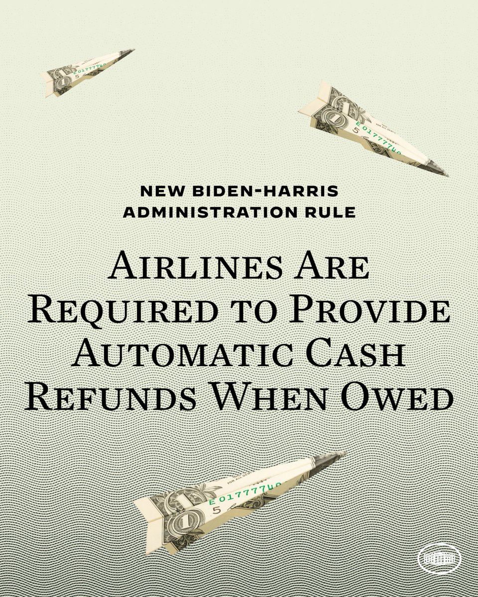 New Rule Alert: Airlines are now required to promptly provide passengers with automatic cash refunds when owed. Refunds cover: ✈️Canceled or significantly delayed flights ✈️Delayed luggage ✈️Extra services not provided, like Wi-Fi