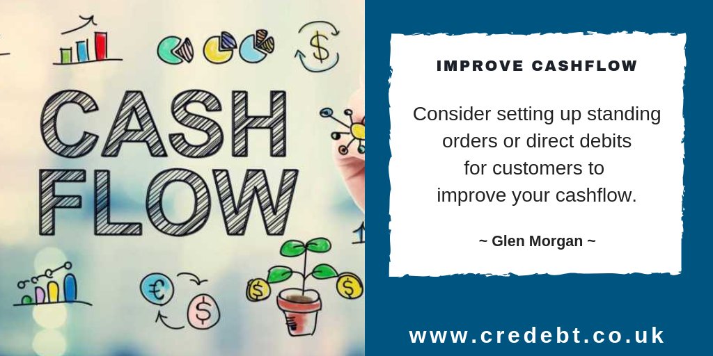 Always set suitable payment terms for your customers. Only offer credit to credit worthy people and consider setting up standing orders or direct debits to improve cashflow. More tips here: bit.ly/2LRXOM2 #debttips #cashflow #creditcontrol