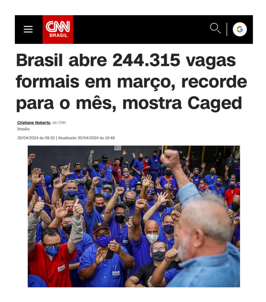 RECORDE: Governo Lula abriu 244.315 vagas de emprego formal em março. O resultado é o melhor para o mês da série histórica. EFEITO LULA