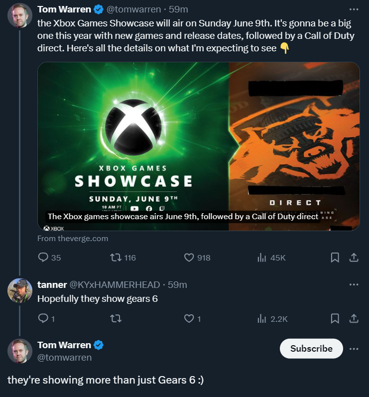 Double Gears of War Games Announcements incoming!?... 👀🤯⚙️ Tom Warren from The Verge is teasing that Xbox & The Coalition will be showing more than just Gears 6, suggesting that we could be getting the possible Gears of War Collection reveal too! 🫡😱⚙️ Now if you take a look…