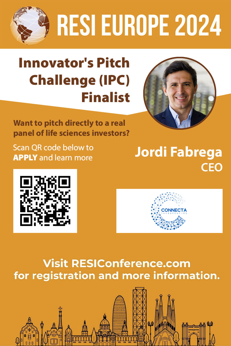 Congratulations to RESI Europe Innovator’s Pitch Challenge (IPC) finalist, @ConnectaThx! CEO, Jordi Fabrega, will pitch on 6/17. The IPC offers valuable exposure. Each IPC session includes a Q&A with active #earlystage #investors. Apply: lnkd.in/ecwmixBH