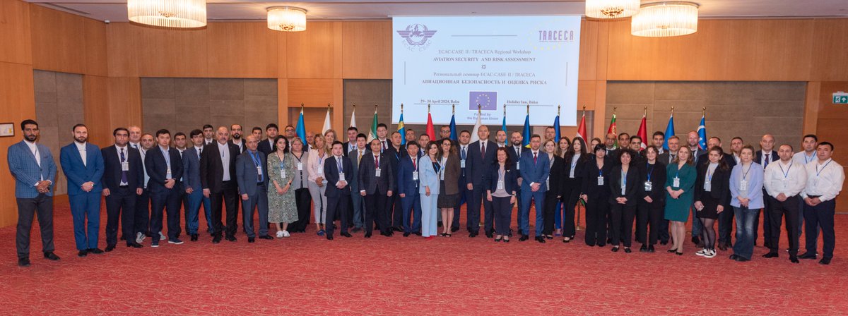 Funded by @EU_FPI & implemented by @ECACceac, @CASE_II_Project has coorganised its 1st regional workshop in #Baku with @TRACECA on the topic of #aviationsecurity and #riskassessment. With 52 participants from 13 Partner States, we thank all for a productive and stimulating event