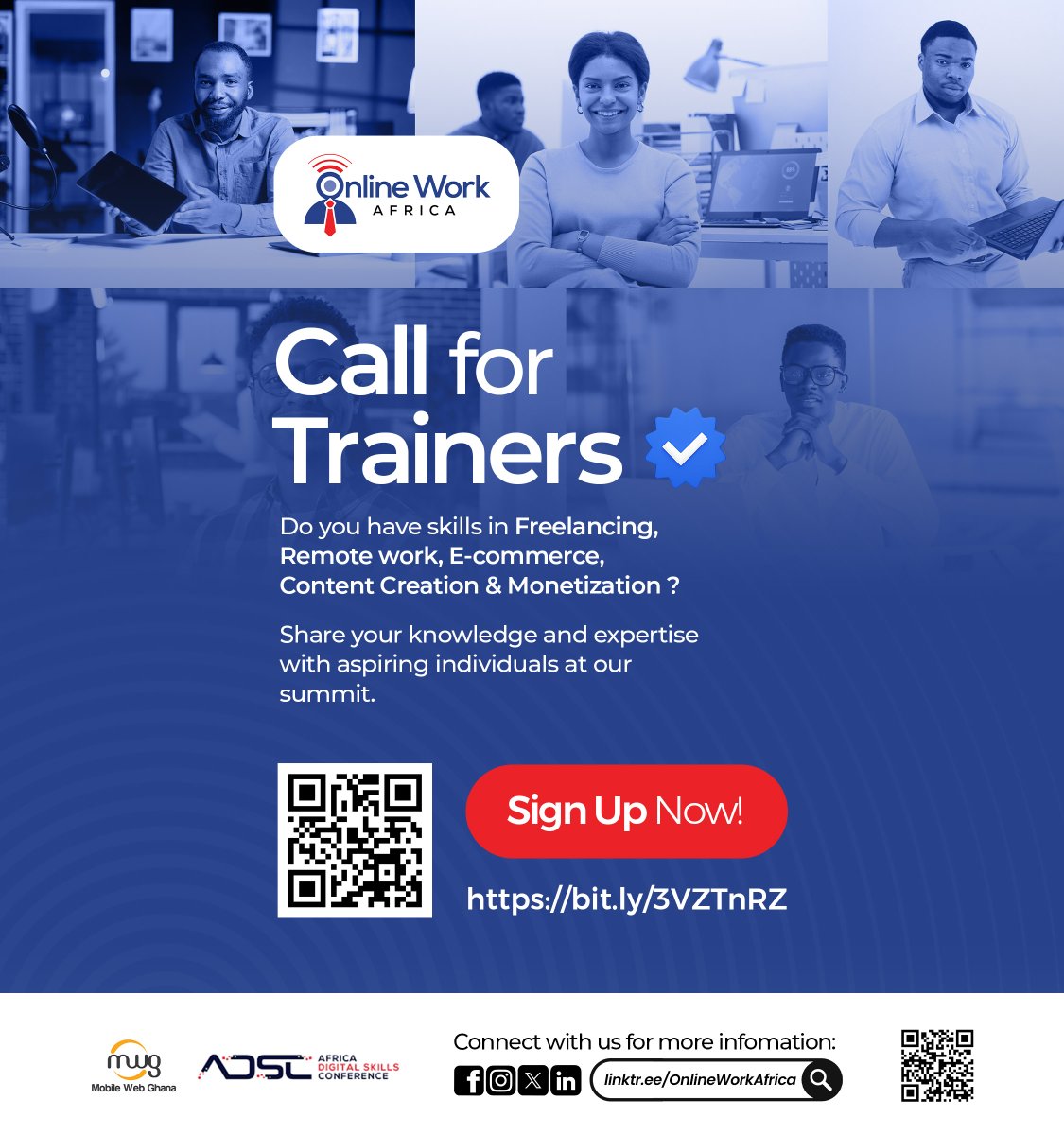 OWorkAfrica's tweet photo. Join us as a trainer at the Online Work Africa Summit.

Be a part of this exciting journey that seeks to explore online work opportunities for the youths in Africa.

Apply Now : https://t.co/5I9e8gx0gH

#OWA #remotework #onlinework #workonlinefromhome https://t.co/bHAXc8DBrR