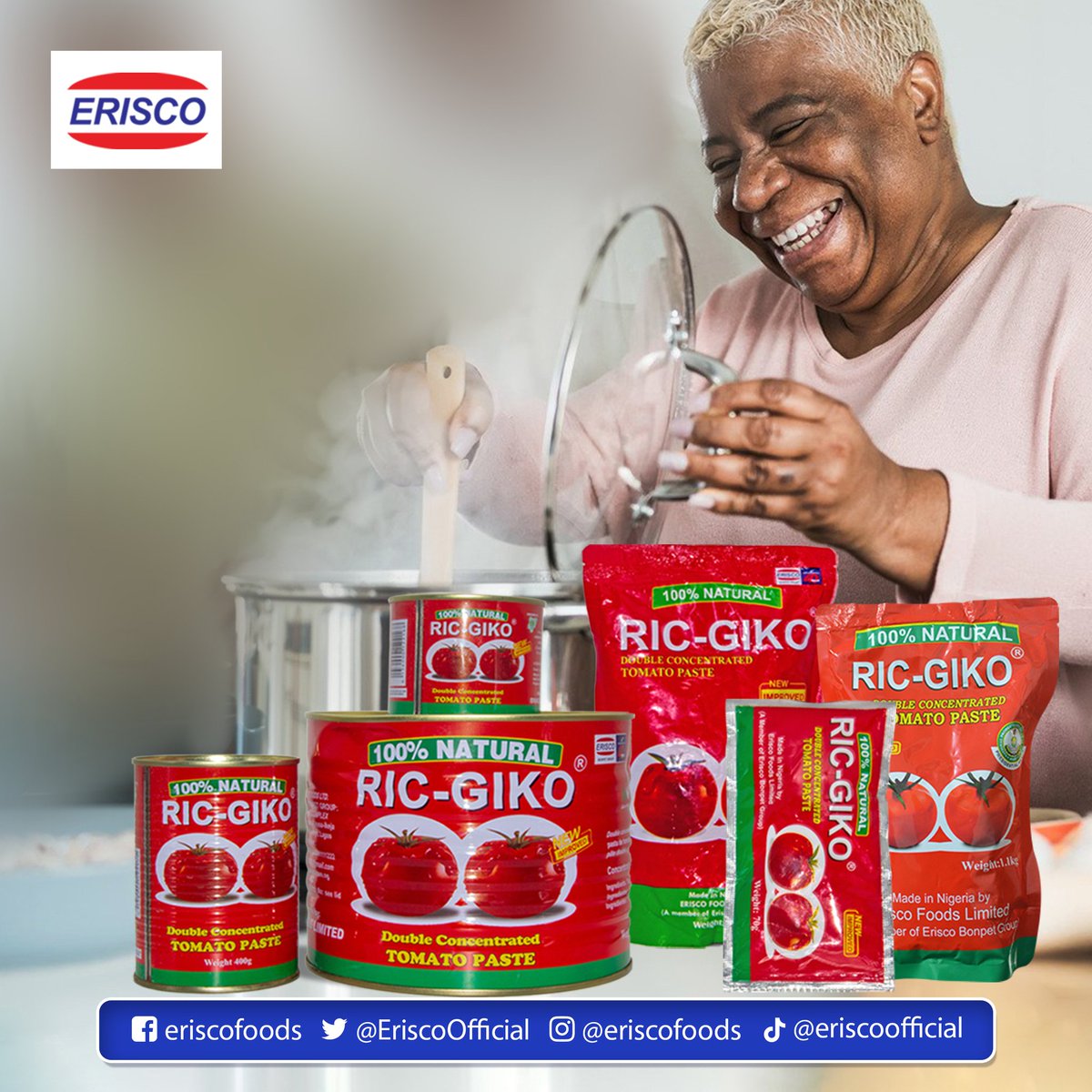 RIC-GIKO, your favourite tomato paste brand, is available in a range of sizes to suit every occasion and budget. RIC-GIKO is available at ShopRite, Jendol, Blenco, Spar, Next Cash and Carry, West Gate, Hypercity, Market Square, De Prince and Princess Ebano stores Nationwide.