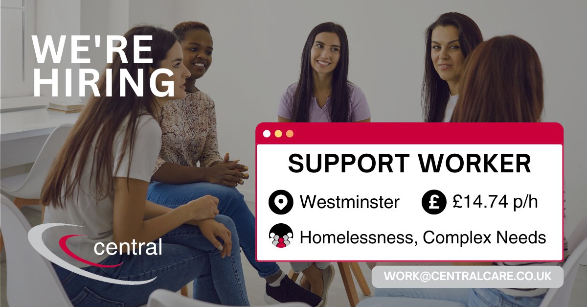 Do you want to make a positive difference to the lives of vulnerable women? We're hiring two female Support Workers in Westminster! Support those impacted by homelessness, substance misuse, domestic violence, and mental health issues.
🔗  bit.ly/3WsB2wW 
#SupportWorker