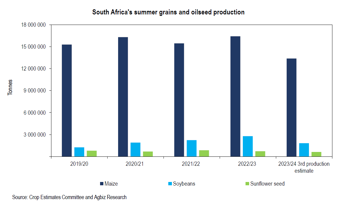 Some observations on South Africa's summer grains and oilseed production levels Many, including ourselves, may have been a bit pessimistic about the 2023/24 summer crop growing conditions when we signalled a potential further downward revision of the harvest estimate this month.
