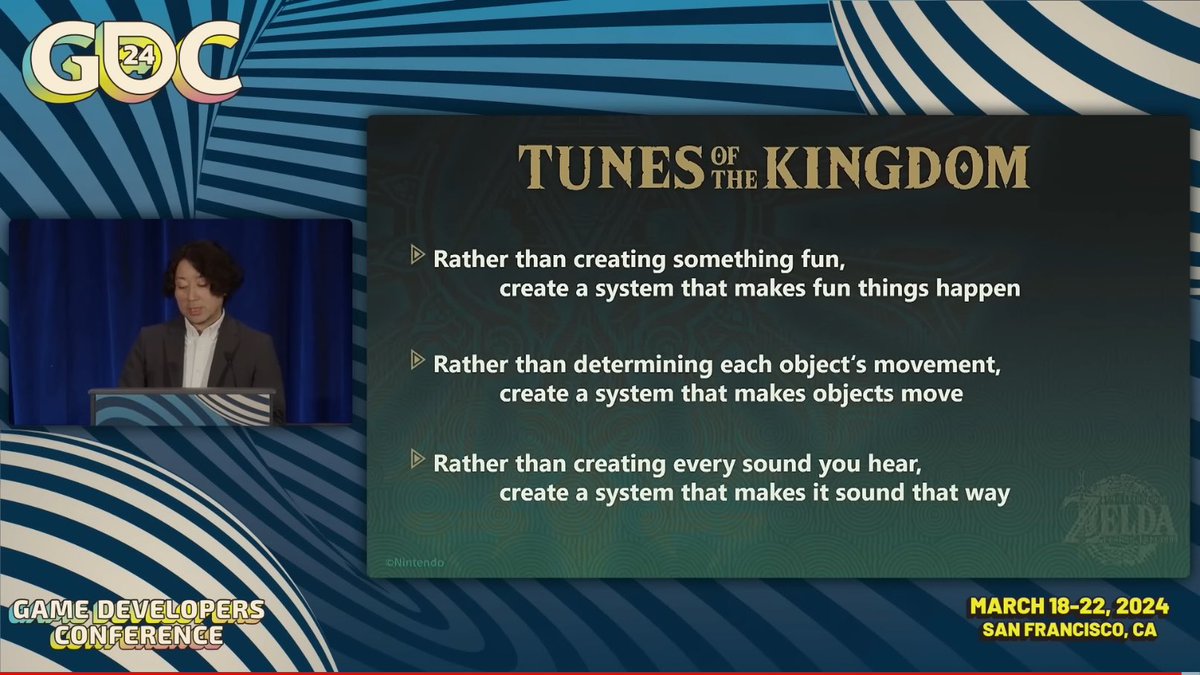 Nintendonun totk fizik ve seslerini anlattığı gdc sunumu izlediğim en komik know howdu. Her sistemin dedicated değil nasıl ayrı ayrı physics driven olduğu ve multiplicative gameplaye katkısını twitterdaki clipler kadar eğlenceli anlatmışlar