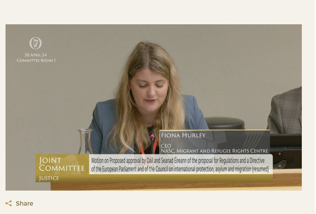Important analysis of the EU Pact on Migration now from @NascIreland at @OireachtasNews Justice Committee: NASC experience is that it takes weeks or even months for asylum seekers to feel safe enough to disclose the experiences that are the grounds for their asylum (such as…