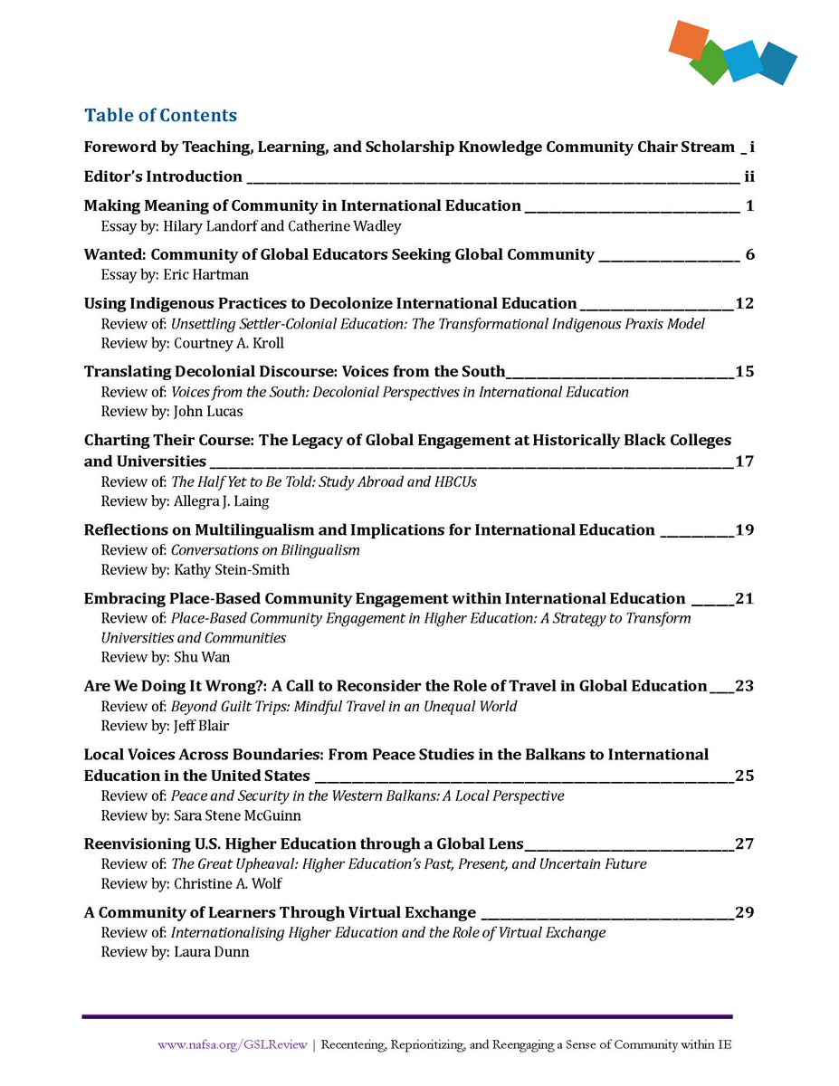 NAFSAresearch's tweet photo. NEW RELEASE! Global Studies Literature Review 2024: Recentering, Reprioritizing, & Reengaging a Sense of Community in International Education (https://t.co/JoRu6UhYAj).
Join a conversation with the essayists at #NAFSA2024 May 29 @ 9:30 CT (https://t.co/W30QT5O4Uy)
#intled #GoTLS https://t.co/qlN6HxYWbM