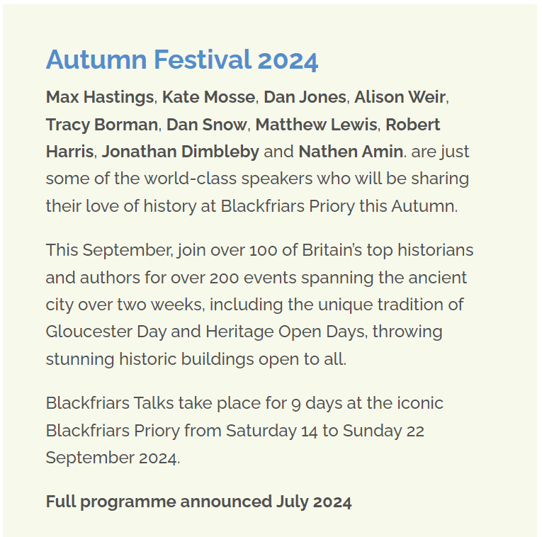 Oi, @MattLewisAuthor, we are up to 'world-class' now. Not bad! Gloucester History Festival for September is looking great already. Full programme coming in July | @GlosHistFest