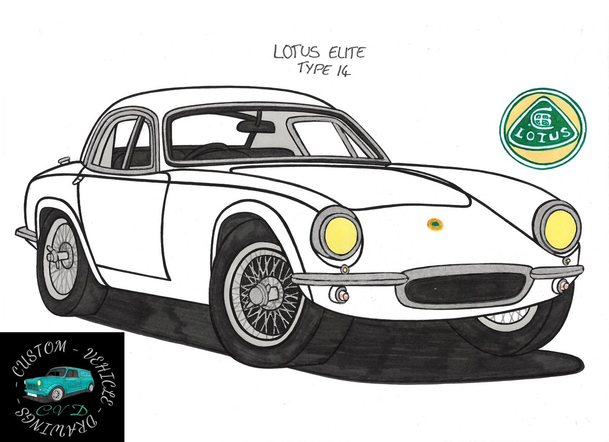 Hi all, the first of todays drawings in my all new drawing series Lotus Cars 1952-2010 is Lotus' first foray further upmarket. #lotuscars #lotuselite #lotuselitetype14 #lotuscarsuk
