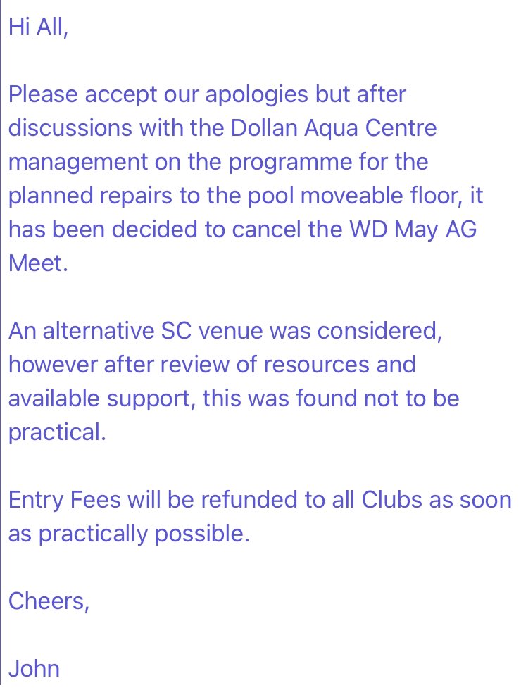 Please see communication sent to all clubs earlier today.
