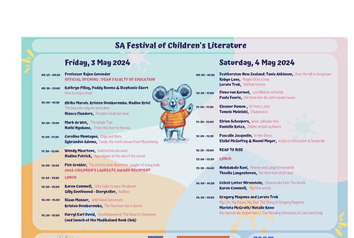 So excited to be speaking via zoom on Friday at the South African Festival of Children’s Literature on my book Zoya and Naru. It has a conservation message at the heart and is about an orphaned baby elephant , rescued by a boy .