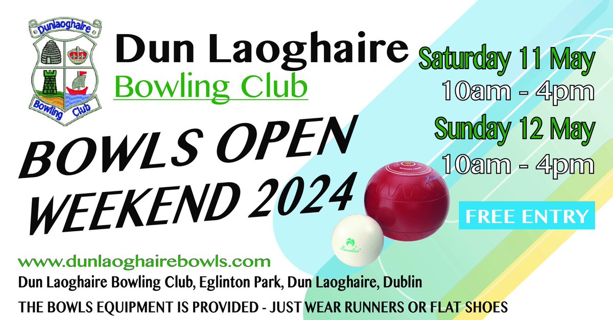Dún Laoghaire Bowling Club are having an 'Open Weekend' on Saturday and Sunday of the 11th and 12th of May. All you need to bring is flat shoes and some enthusiasm to try something new!