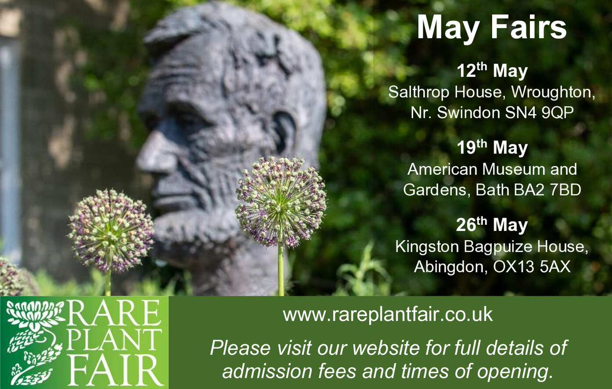 We have a packed programme of superb specialist plant fairs in May, set in beautiful & unique gardens at Salthrop House, @AmericanMuseum and @KB_House_Garden Each one has a great cast of the very best specialist nurseries & exhibitors. Find out more at rareplantfair.co.uk