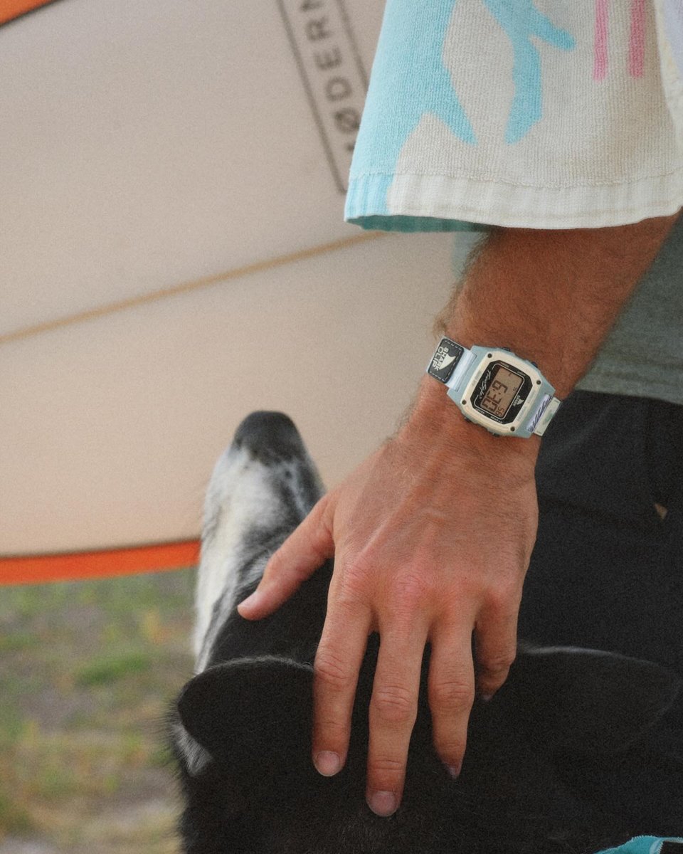 Surf's up with pup and @freestylewatches  keeping track of every epic moment! ⌚🌊  

🦈: #sharkwatch Luke The Grey
📷: @amanda_mckinzie 
_
#myfreestylewatch #surfstyle #surf #watersports #watchlover #sportswatch   freestyleusa.com/products/shark…