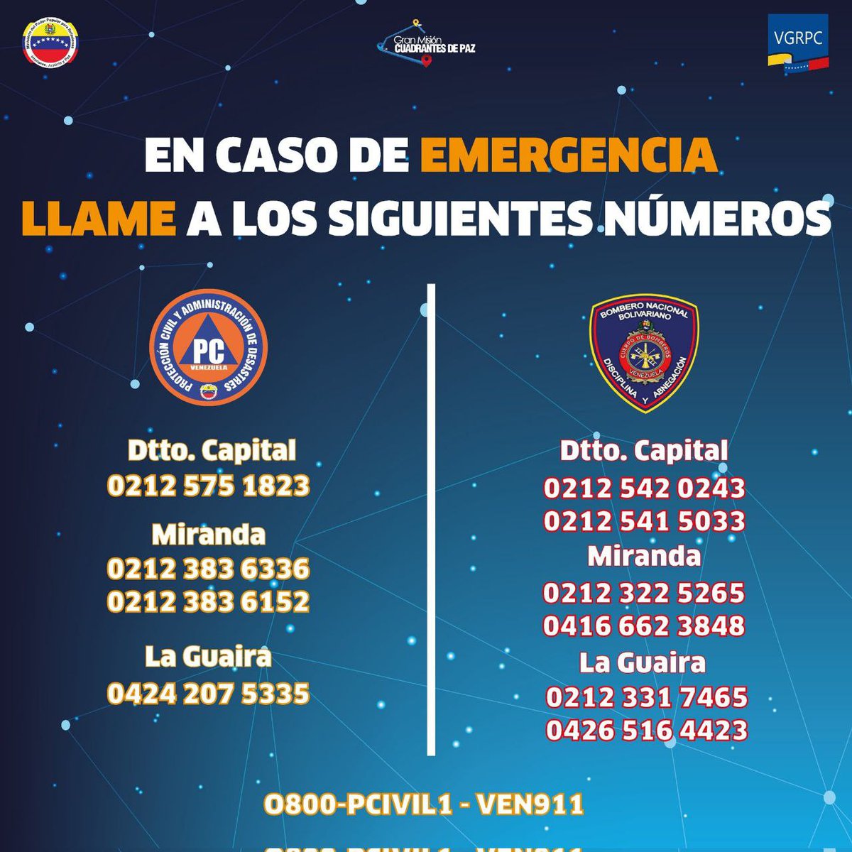 #Importante✅En esta temporada de lluvias 🌧️ ante cualquier eventualidad comunícate 📞a los siguientes números.

#JuntosPorLaVidaYLaPaz
#SomosPuebloUnido