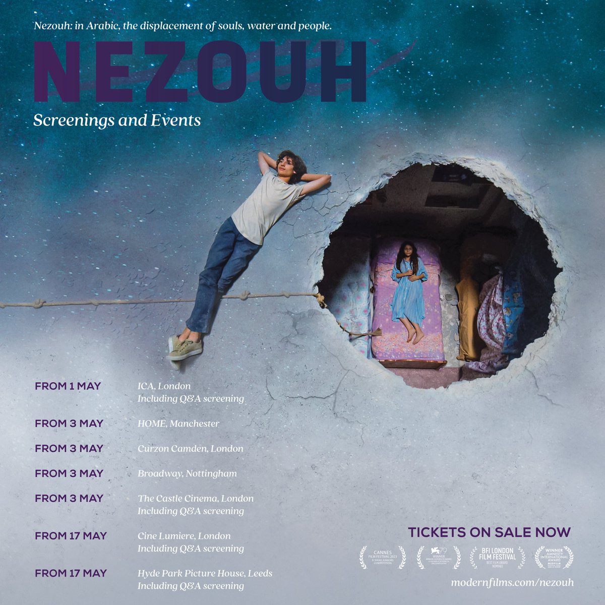 Soudade Kaadan’s NEZOUH is in cinemas nationwide on Friday! Don’t miss our Q&A screenings with Soudade, beginning tomorrow at @ICALondon. Book tickets now: modernfilms.com/nezouh
