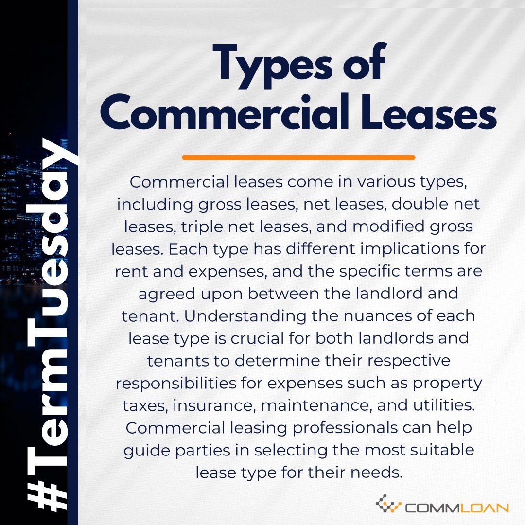 Read more: hubs.li/Q02vsyTB0

#TermTuesday #TypesofCommercialLeases #Lease #RealEstateLease #CRELease #RealEstateFinance #CommercialLending #CommercialMortgage #CommercialRealEstateLoan