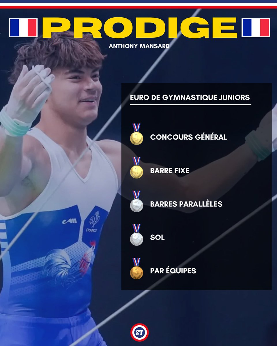 🇫🇷 La révélation Anthony Mansard 🤩 5 médailles aux championnats d'Europe de Gymnastique juniors à Rimini ⬇️ 🥇 Concours général 🥇 Barre fixe 🥈 Barres parallèles 🥈 Sol 🥉 Par équipes Prodige 💎