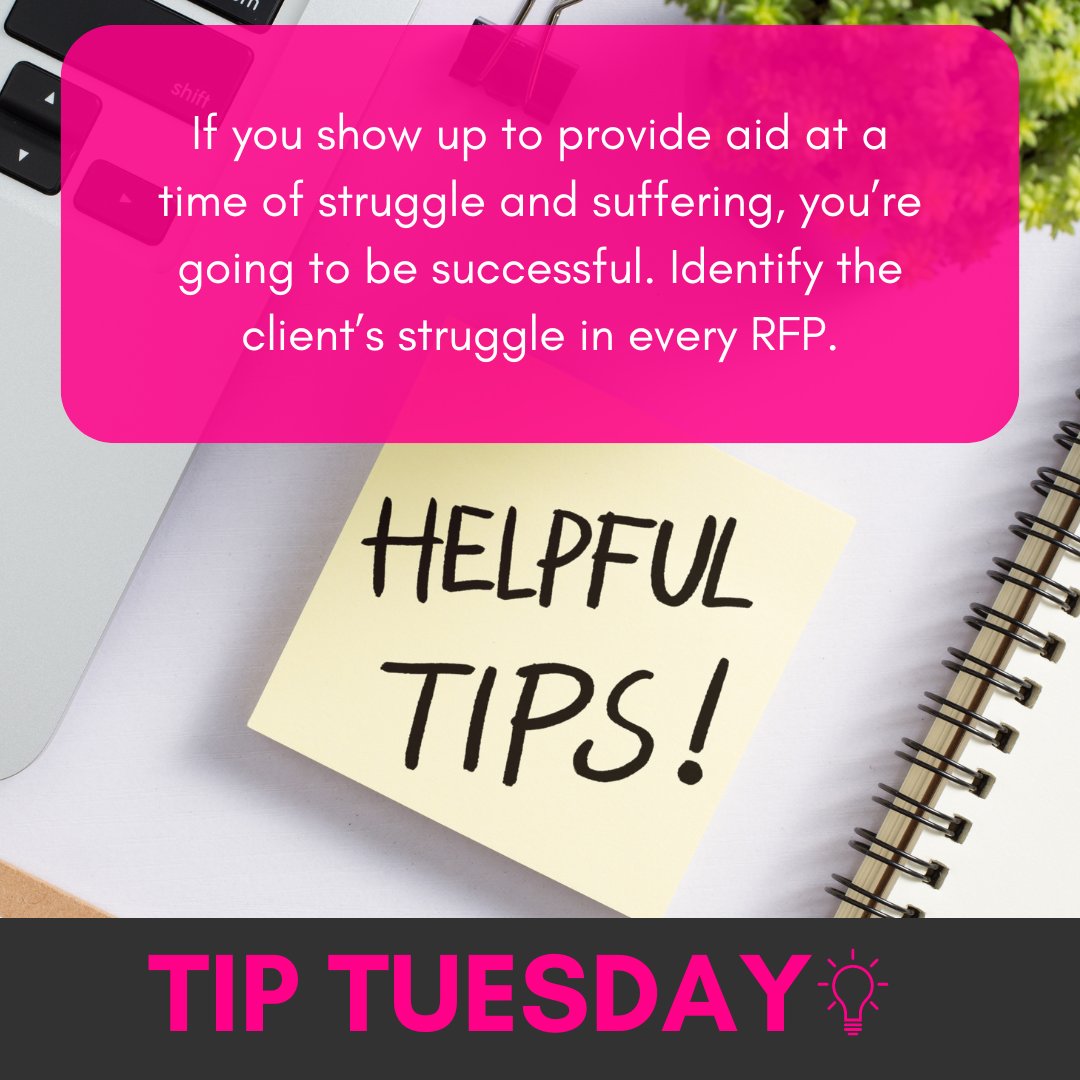 #TipTuesday
Identifying the client's struggle in an #RFP is the first step to developing a highly competitive #proposal. #RFPSuccess