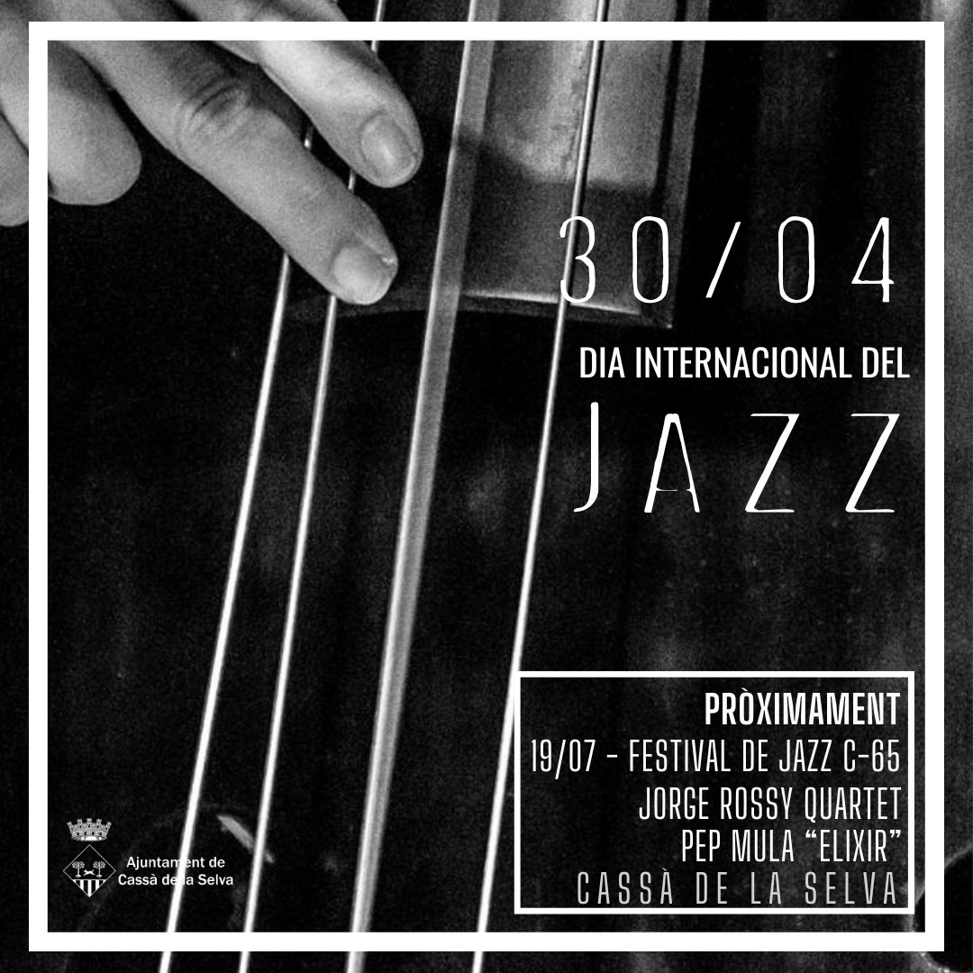 🎷Avui celebrem el Dia Internacional del Jazz! A Cassà podem gaudir del cicle Jazzà i a l'estiu torna el C-65!
👉 Jorge Rossy Quartet - Pep Mula 'Elixir'
📆 19/07 
📍Pati de Can Nadal

#AgendaCassà #DiaInternacionalDelJazz