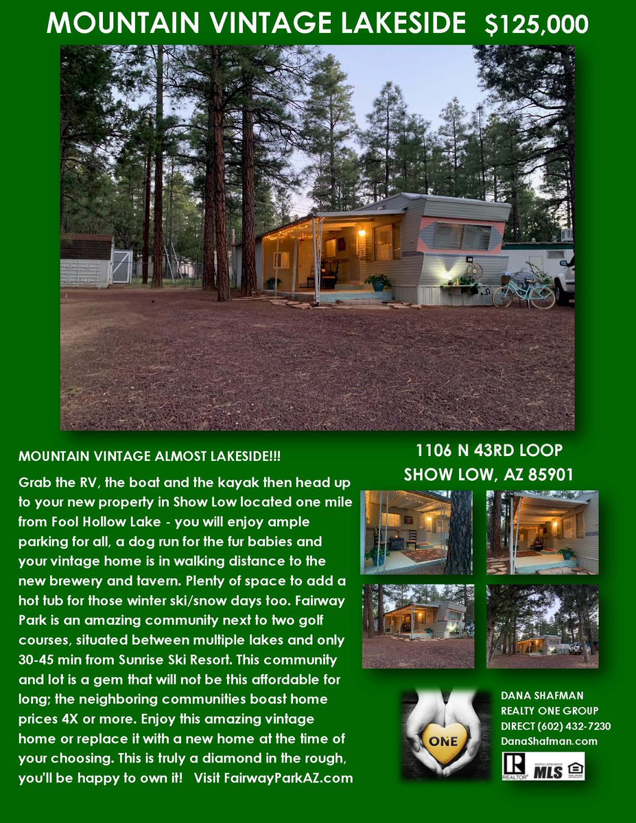 🏷️ FOR SALE 🌲🚣‍♀️🎣
🏔️ Mountain Vintage
$125k to live next to many lakes 🚤 + ski mountain ⛷️

#Arizona #RealEstate
#WhiteMountains #AZ #FoolHollowLake #SunriseSkiResort #Hunting #Fishing #Boating #Skiing #Shooting #Hiking 

👉 FairwayParkAZ dot com
#ForSale