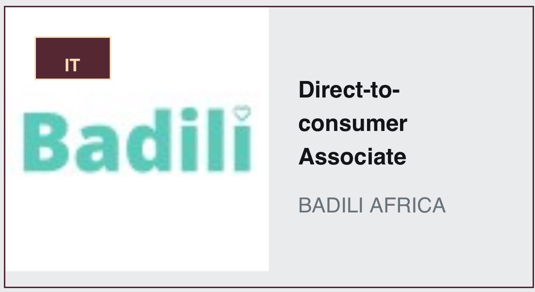 Badili Africa is looking for a Direct to Consumer (DTC) Associate in Uganda Details: jobnotices.ug/job/direct-to-…