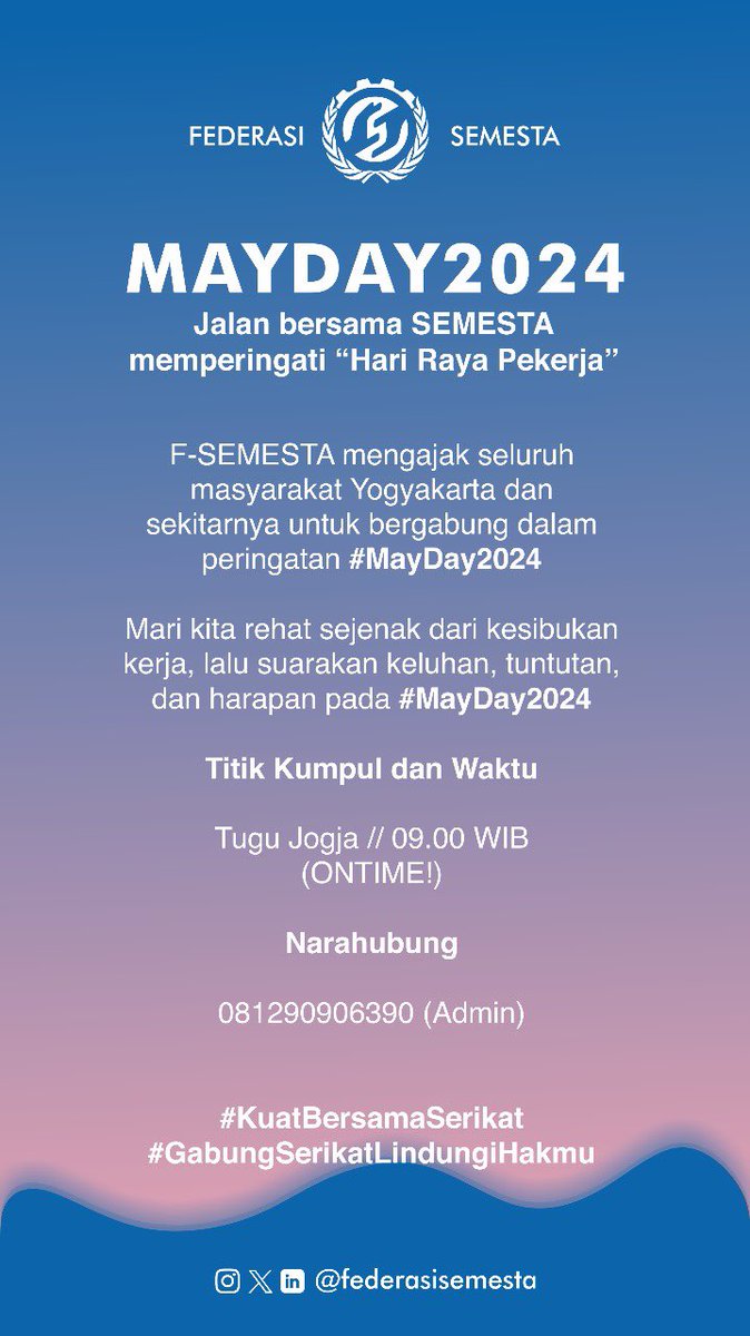 Mari kawan-kawan area Jogja dan sekitarnya, besok kita halan bersama memperingati hari raya-nya pekerja. Kumpul jam 9 pagi di sekitar Tugu on time, ya!