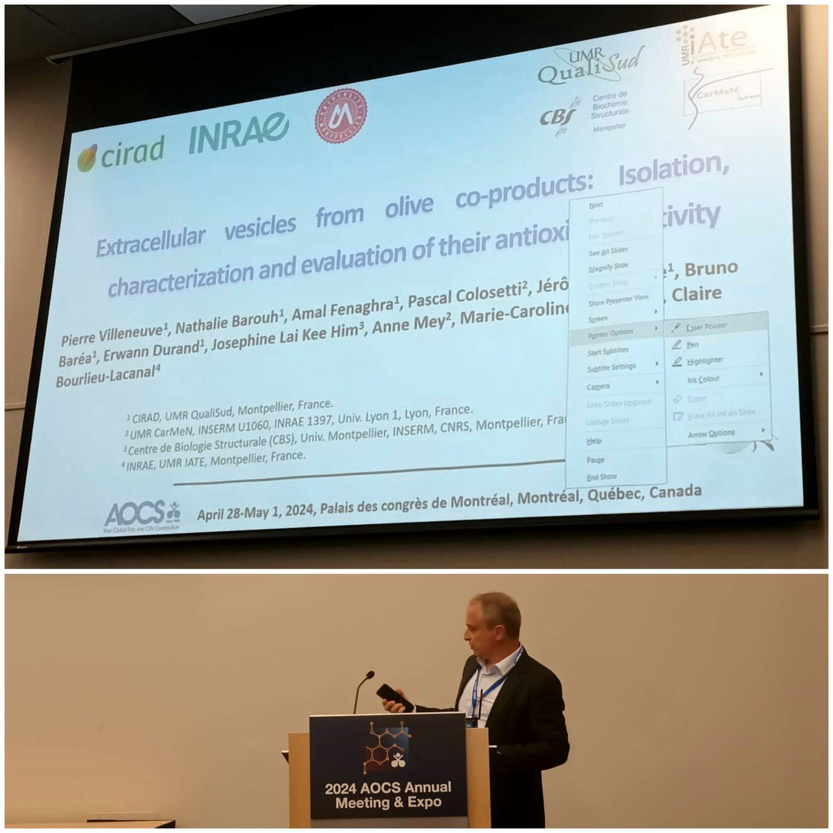 Great presentation by Pierre Villeneuve @aocs 'Extracellular vesicles from olive co-products and their anti-oxidant properties'. Congrats Pierre! A nice collaboration @Cirad IATE QualiSud @CarMeN_lab_Lyon (Pascal Colosetti, Anne Mey) 😊
#lipid #vesicles #antioxidant #AOCS2024