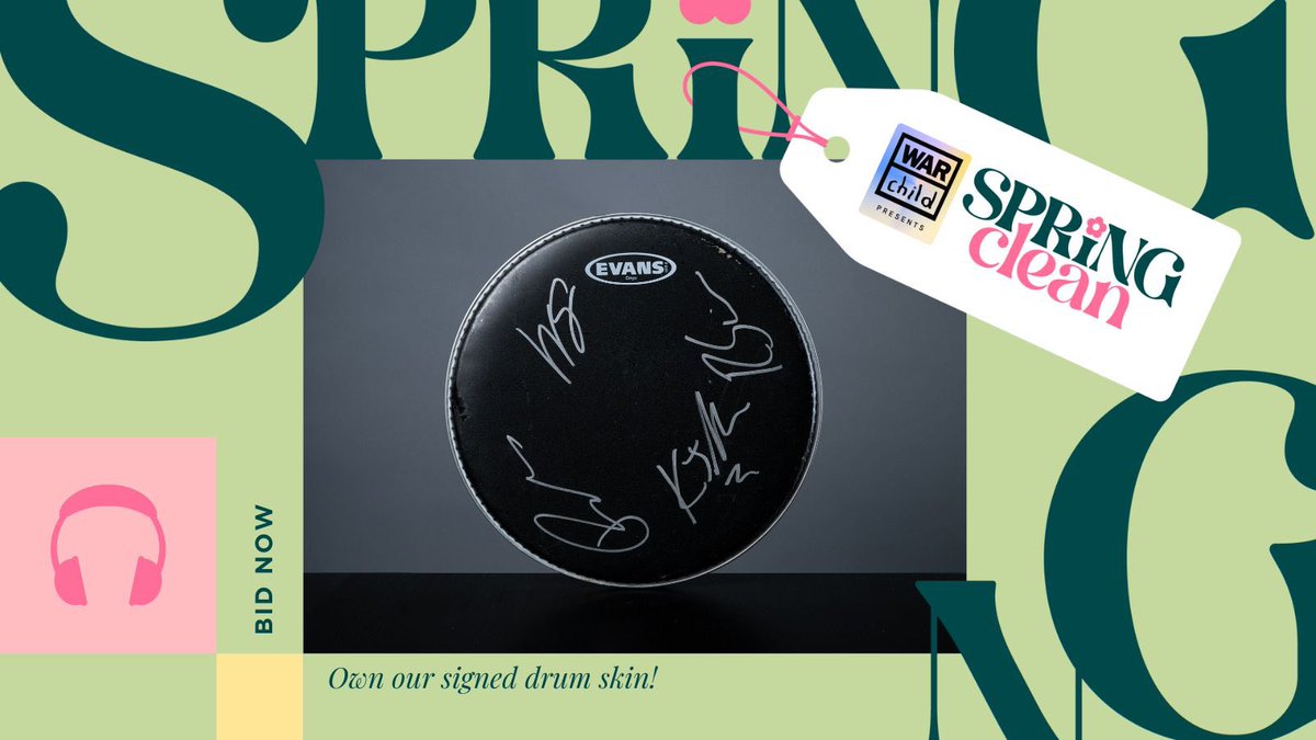 We've donated a signed drum skin to @WarChildUK’s #SpringClean auction 🥁 Bidding is open now. All money raised will go directly to War Child bit.ly/3U5hNXG #WarChild