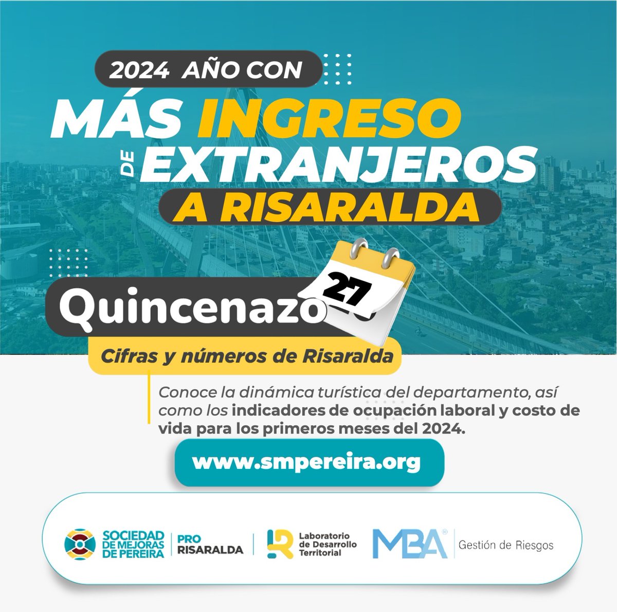 Los invitamos a conocer el comparativo de ingreso de turistas extranjeros al departamento durante los años 2022, 2023 y los primeros meses del 2024. Para más detalles de este y otros indicadores económicos de Risaralda, ingresa al #Quincenazo27📊 bit.ly/44lpT2Z