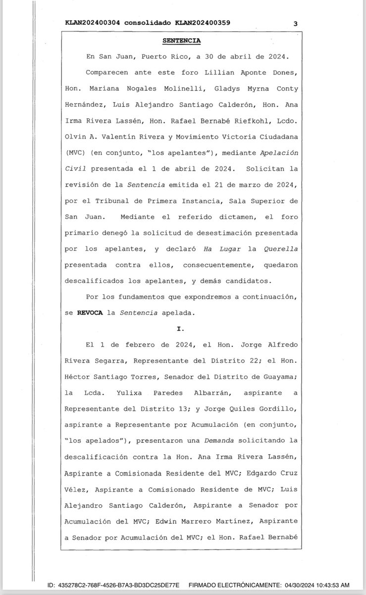 Siguen vivos los candidatos de @VictoriaPorPR. Tribunal Apelaciones revoca la sentencia del juez Anthony Cuevas Ramos.