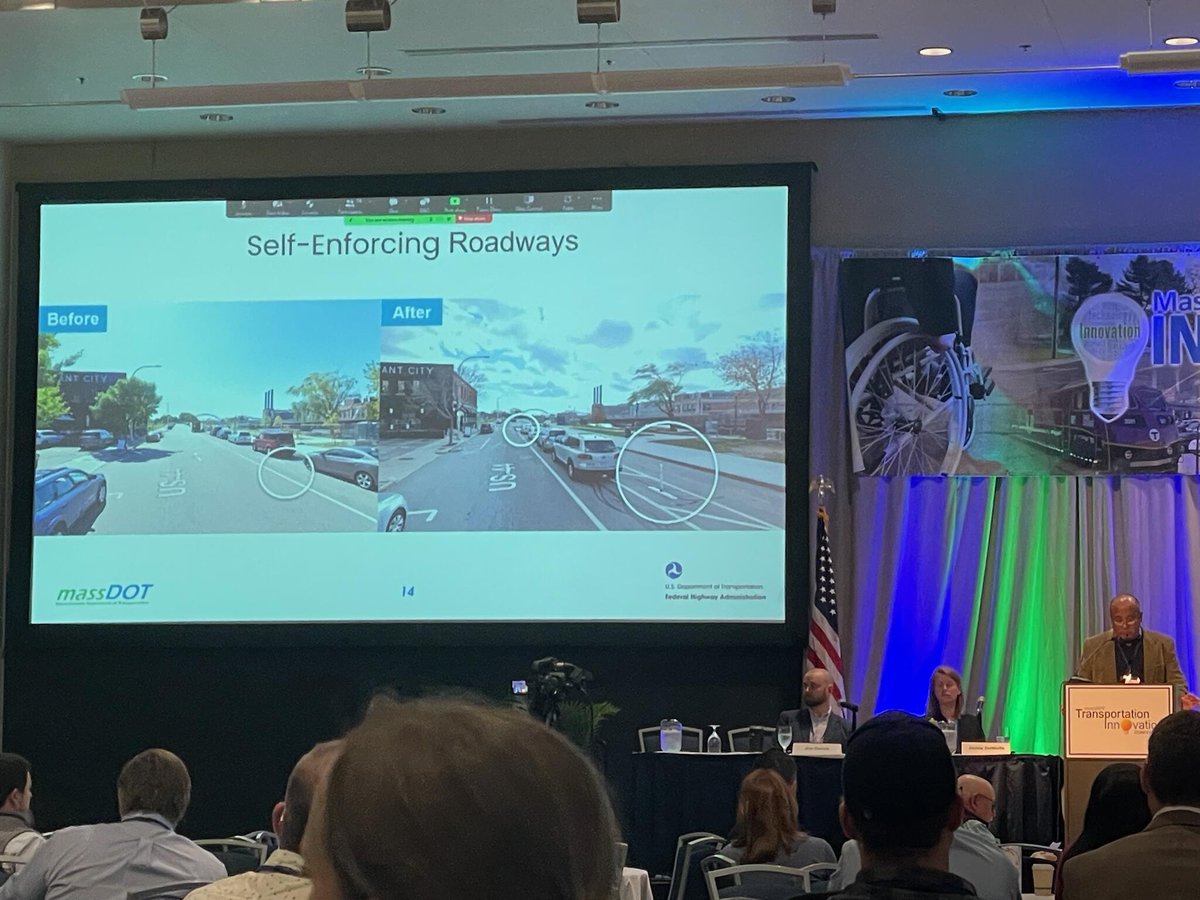 S. Water St is being presented at a @MassDOT innovation conference as an example of a Self-Enforcing Roadway - a street where design changes have reduced the need for police enforcement because of physical traffic calming. @PVDMayor's plan would undo this and move us backwards.