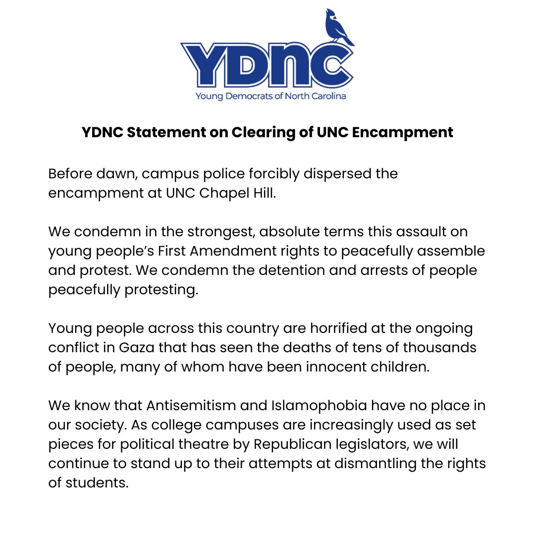 See our statement on the clearing of UNC's encampment.