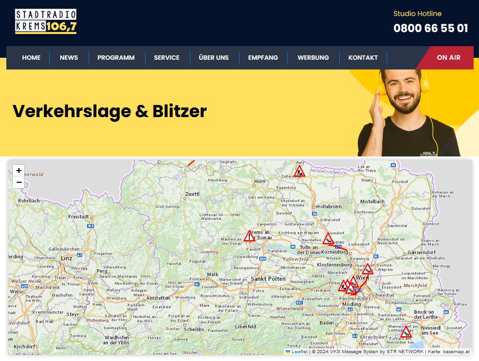 Neue #opendata Anwendung: 'Verkehrsinformationen Niederösterreich / Wien' des Stadtradio Krems (verwendet basemap.at) data.gv.at/katalog/applic…