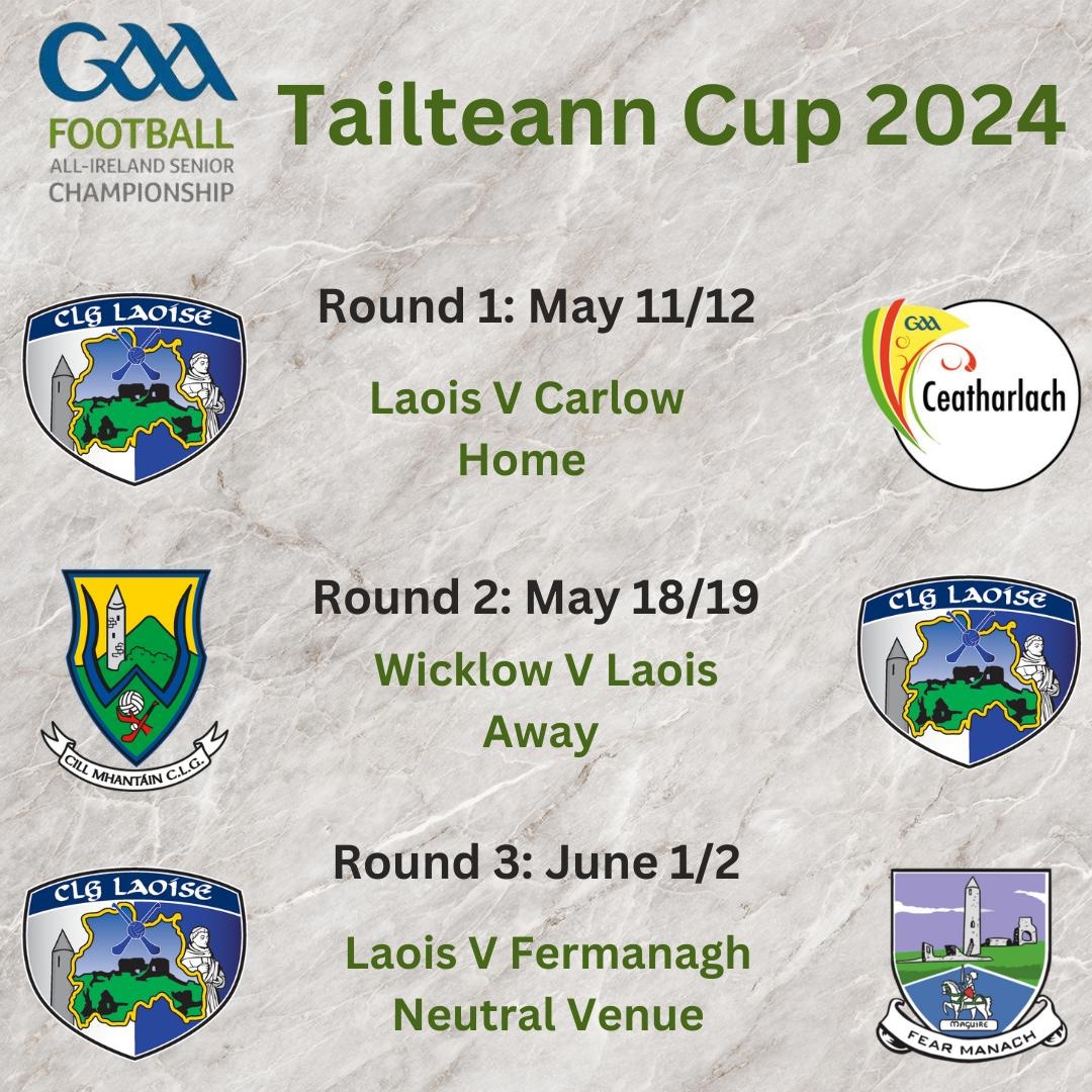 Laois Senior Footballers have been drawn to play in Group 3 of the Tailteann Cup 🔵⚪ Full fixture details will be confirmed by the C.C.C.C in due course.