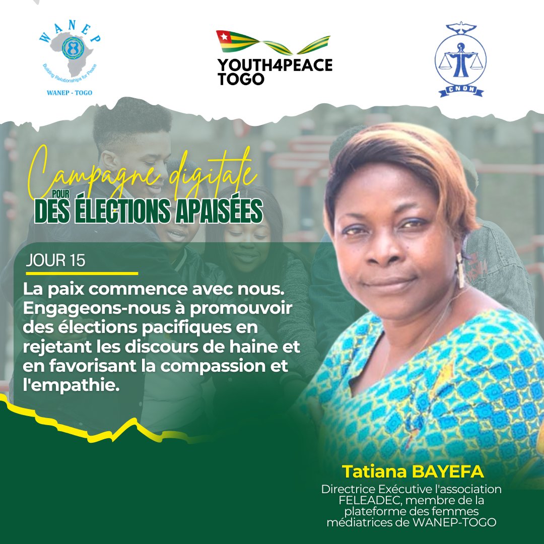 Mobilisons nos efforts pour édifier un Togo où règnent la justice et la paix. Ensemble avec la CNDH Togo et WANEP-Togo, travaillons à construire un avenir meilleur pour tous les citoyens. #TisserDesRelationsPourLaPaix #TgTwittos #togolais228 #tolérance #nonviolence #électionstogo