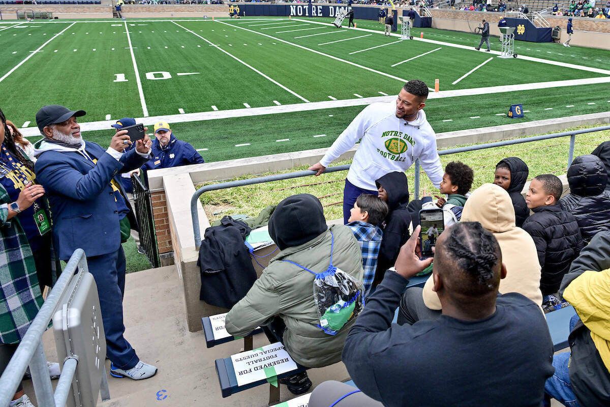 A group of about 160 South Bend primary and middle school students visited campus to enjoy this year's Blue-Gold game. For many of the kids, it was their first Notre Dame athletics experience, or their first time on campus: go.nd.edu/164981