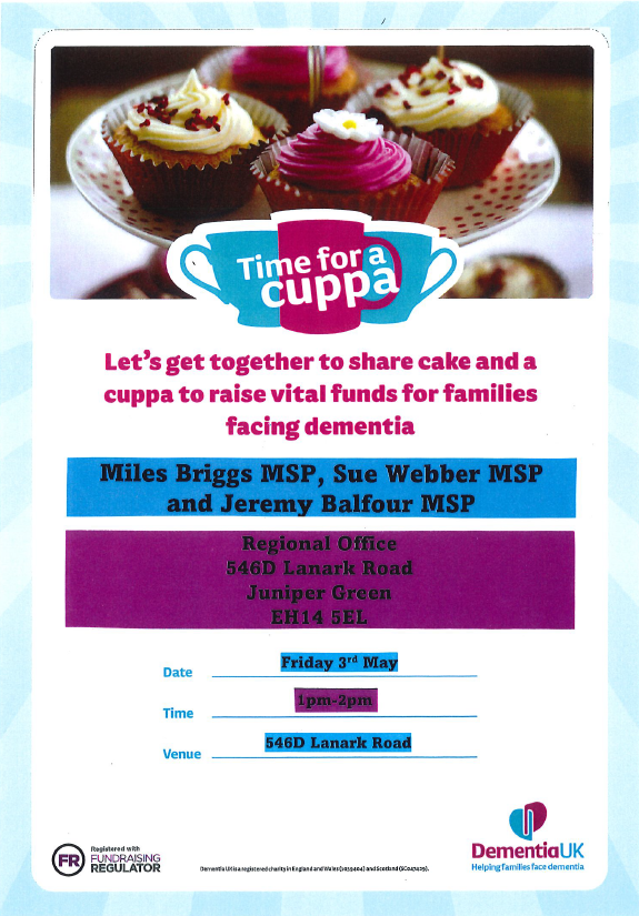 Looking forward to hosting this event with my colleagues @SueJWebber and @Miles4Lothian. Come along if you get a chance for a hot drink and to raise money for a great cause!