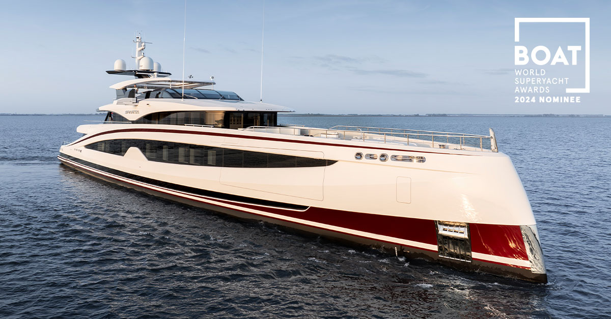 We are thrilled that Sparta is a finalist at the <a href="/boatint/">BOAT International</a> World Superyacht Awards in Venice this weekend.

With an interior and exterior designed by Winch Design, she features an unmistakeable silhouette and an interior themed around the elements of earth, water and air.