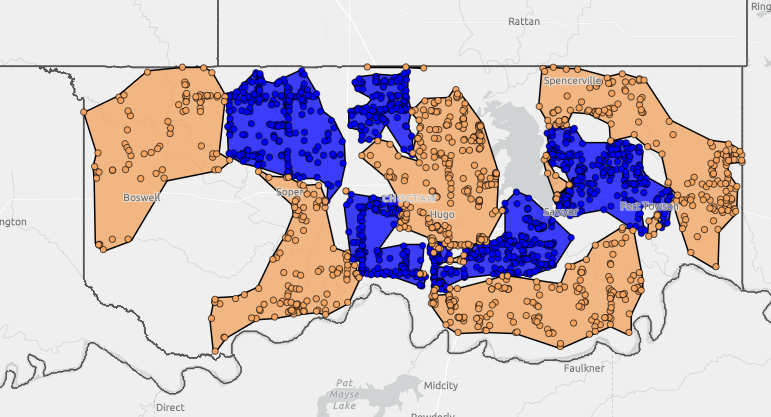 We’ve got projects filling up the map!

The State and Local Fiscal Recovery Fund project map reveals the extensive reach this program will have in Oklahoma.

For example, Choctaw County (shown below) will have its number of unserved locations cut in half!
