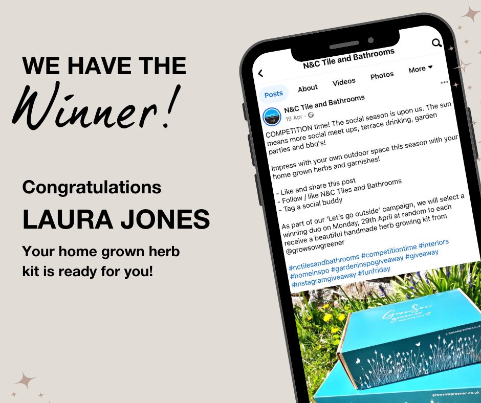 Congratulations to our chosen 'Let's Go Outside' champion
Laura Jones! 🌿✨

Your outdoor space just got an upgrade with the beautiful herb growing kits from @growsowgreener. 

Thank you to all that entered.

Laura we've messaged you to make the arrangements for your prize. 🌞