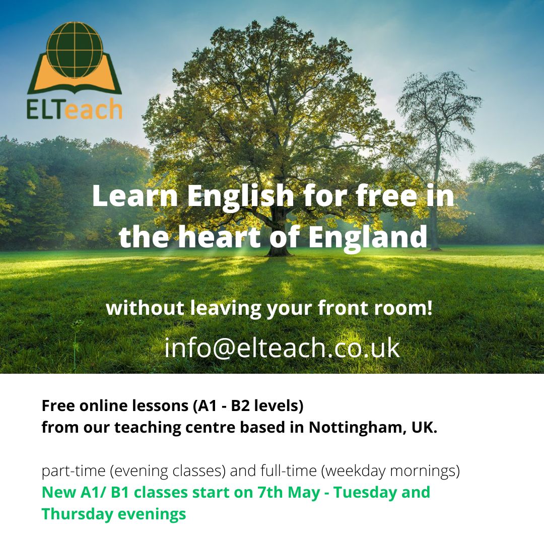 ELTeach (@elteach4) on Twitter photo Hello English students!
This Spring, why not join our free online lessons on Monday, Tuesday and Thursday evenings (from 17:30 UK time) and weekdays in the mornings.
We would be happy to see you.
Please write to info@elteach.co.uk to sign up and receive the links to join. Hello English students!
This Spring, why not join our free online lessons on Monday, Tuesday and Thursday evenings (from 17:30 UK time) and weekdays in the mornings.
We would be happy to see you.
Please write to info@elteach.co.uk to sign up and receive the links to join.