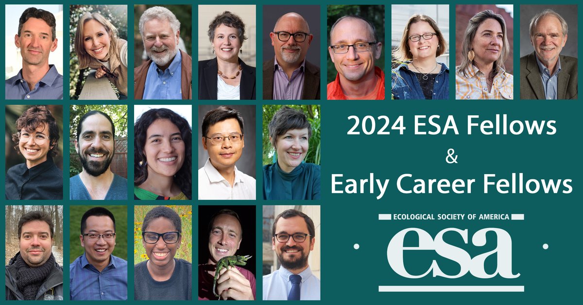 📣We're happy to announce the 2024 class of ESA Fellows and Early Career Fellows!

Congratulations to these ecologists whose pioneering research, dedicated mentorship & tireless advocacy improve our science & society

Read the full announcement: esa.org/blog/2024/04/3…