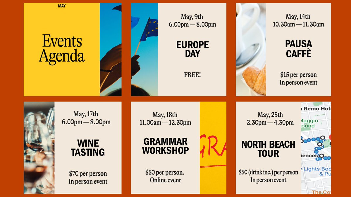 Mark your calendars! 
May at Istituto Italiano Scuola is filled with not-to-be-missed events!

#italianculture #italianlanguage #italian #events